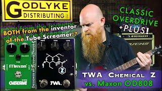 Video thumbnail for TWA Chemical Z overdrive versus the original Maxon OD808 (both designed by Susumu Tamura) by Godlyke Inc.