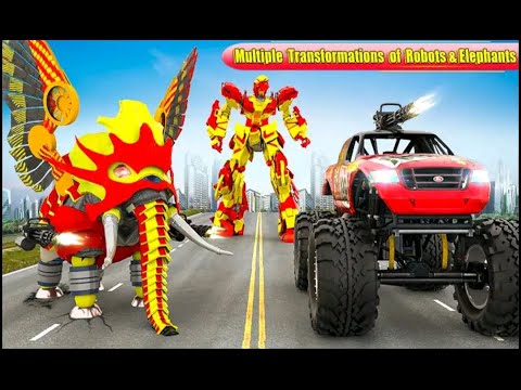 Get into the flying elephant robot from monster truck in robot transforming games.