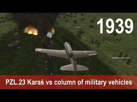PZL.23 Karaś vs column of military vehicles