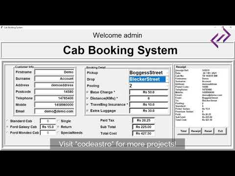 Cab Booking System In Python With Source Code Codeastro