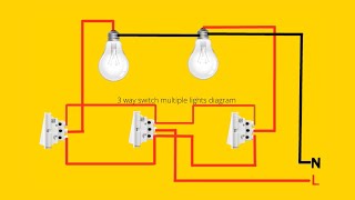 3 way switch multiple lights diagram || Turn on and off two bulbs from three places