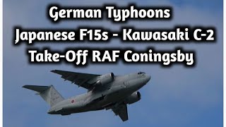 High-Flying Action: German Typhoons & Japanese F15s Launch at RAF Coningsby with Kawasaki C-2!