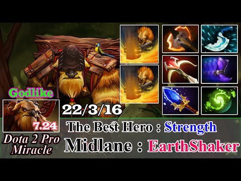 EarthShaker Midlane Godlike 22 Kill - Dota 2 Pro Miracle Spotlight Gameplay Patch 7.24 - Dota 2 Pro