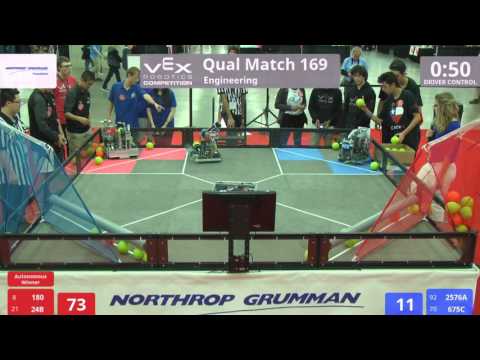 VEX Worlds 2016 - VRC High School - Engineering - Qual 169 (180 24B) 231 vs 74 (2576A 675C)
