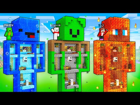 JJ vs Mikey vs Carrie: ELEMENTAL STATUE BASE BATTLE in Minecraft - Maizen