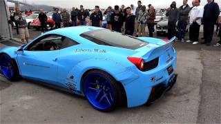 Liberty Walk Ferrari 458 with extremely loud Armytrix Titanium Exhaust at the Cars and Coffee SF