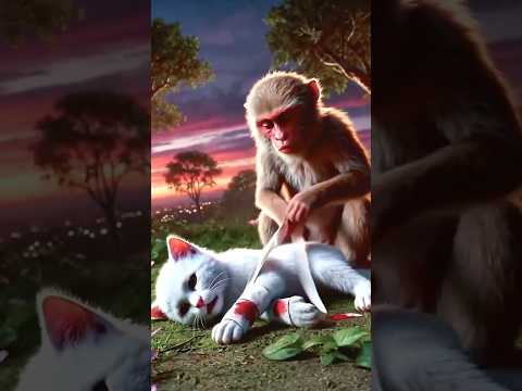 Monkey Golu Saves the Injured Kitty || Chatori Goli #animalrescue #animals #catrescue #cat #monkey