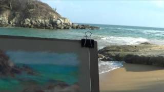 preview picture of video 'Pastel painting- plein air in the surf of Mexico'