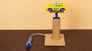 how to make hydraulic car lifting using syringe science working model