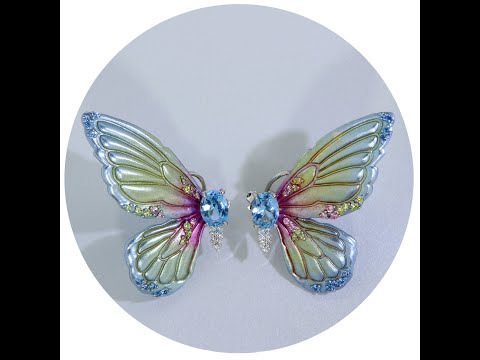 Cercei Argint 925 Aluminiu Cubic Zirconia Profil Fluturi Degrade Blue Vernil Roz