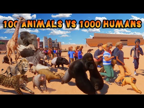 100 Animals VS 1000 Humans Race in Noah's Ark Planet Zoo included Man, Woman, Elephant, & Giraffe