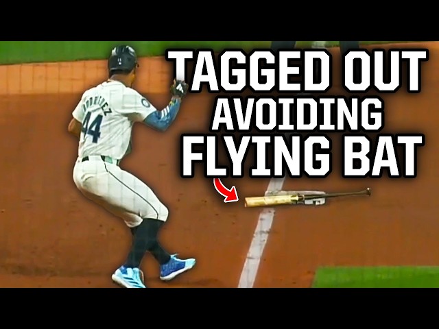 Julio Rodriguez falls asleep after avoiding Randy Arozarena's flying bat, a breakdown
