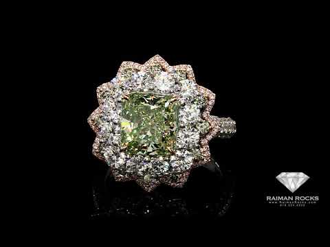 A stunning Yellow Green Natural Diamond set in 18K White & Rose Gold. By Raiman Rocks Calabasas.