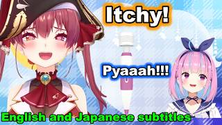 Marine Got Carried Away with a Massager and Ended Up with a Bruise… Then Aqua & Ao-kun Saw It?!