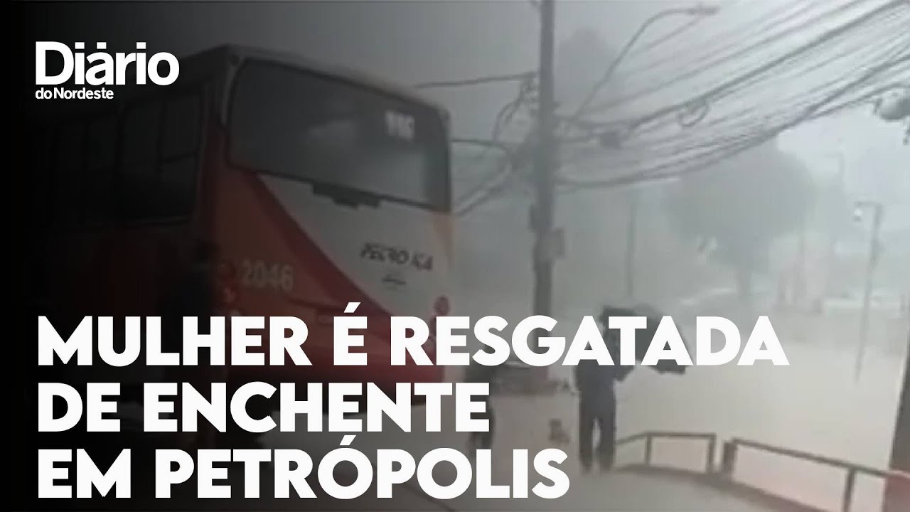 Imagem da notícia Em Petrópolis, mulher é resgatada com vida ao ser levada por enchente