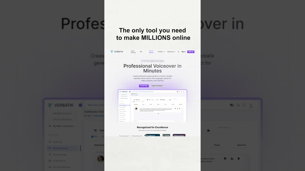 Verbatik is an AI voice generator that turns your scripts into realistic voiceovers — in seconds.  C