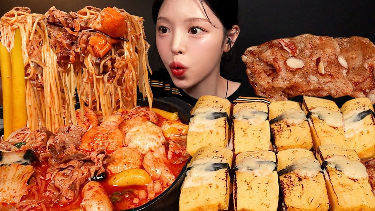 SUB)토핑 왕창! 매운 마라탕에 계란불초밥 먹방🔥꿔바로우까지 꿀조합파티 Malatang & Egg Sushi Mukbang Asmr