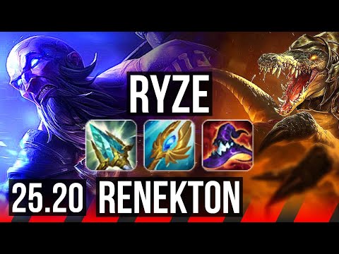 RYZE vs RENEKTON (TOP) | 8 solo kills, 12/2/9, Godlike | KR Diamond | 25.20