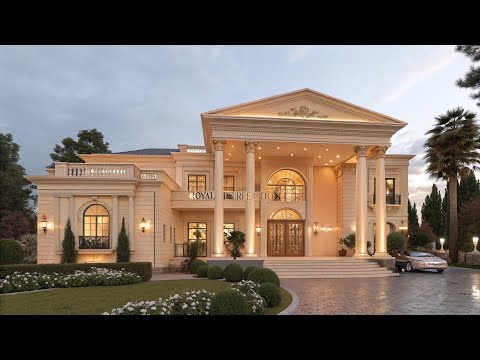 Royal Perfection | Luxury Golden Villa Exterior Showcase | Opulent Classic Mansion Design in 4K