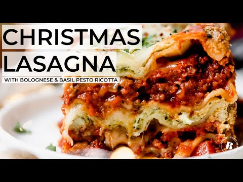 CHRISTMAS LASAGNA | festive lasagna with bolognese sauce and pesto ricotta