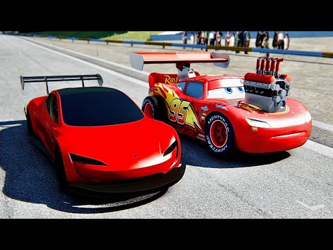 Lightning McQueen Dragster Edition vs Tesla Roadster GTR - Drag Race 20 KM