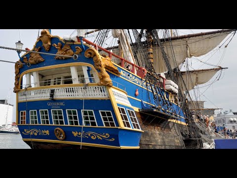 East India Trading Company Wooden Sailship Götheborg arriving at Gothenburg harbor