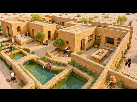 150 Days Building a Desert Survival House with Mud in the Harsh Wasteland Using Primitive Tools