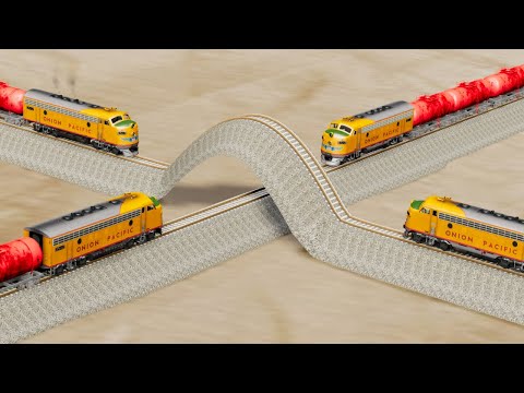Impossible Speed Bump Overlapping Rail Tracks Vs Trains Crossing - BeamNG.Drive