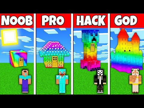 EPIC RAINBOW HOUSE BUILD CHALLENGE - NOOB vs PRO vs HACKER vs GOD!