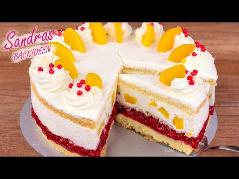 Himbeer-Pfirsich-Torte - eine fruchtige Quarktorte | Biskuit Grundrezept