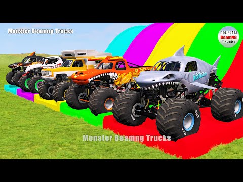 Triple Flatbed Trailer Monster Trucks Transport with Slide Color - BeamNG.drive 327