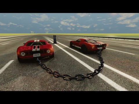 Chained Cars vs Bollards – BeamNG.Drive