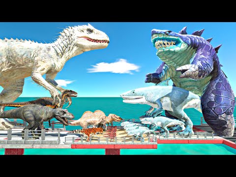 Dinosaurs Bridge Challenge | King Shark Team vs Indominus Rex - Animal Revolt Battle Simulator