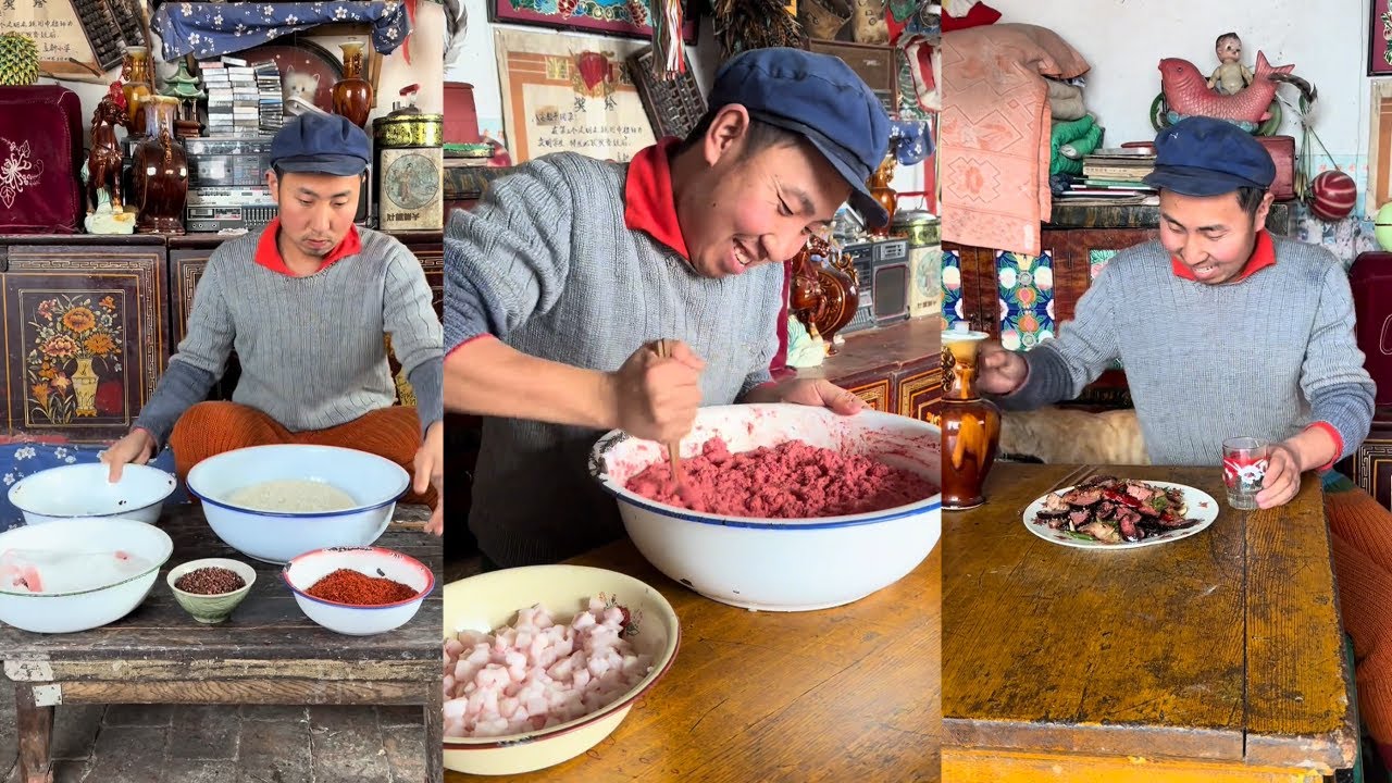 自制血豆腐，猪血猪肉和豆腐的神奇碰撞～#food #民间手艺人 #cooking #手工制作