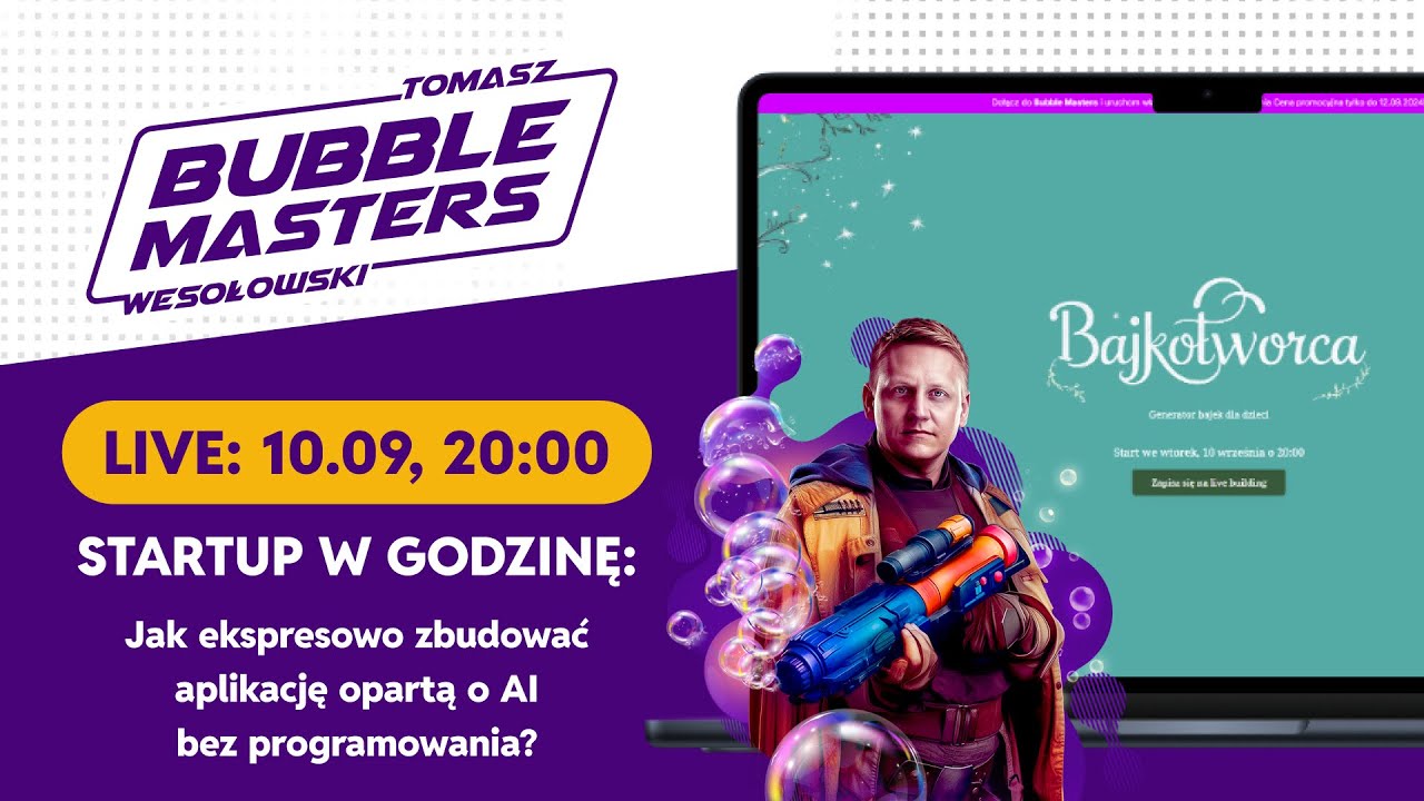 Zbuduj aplikację opartą o AI w godzinę, bez programowania! | LIVE Bubble Masters