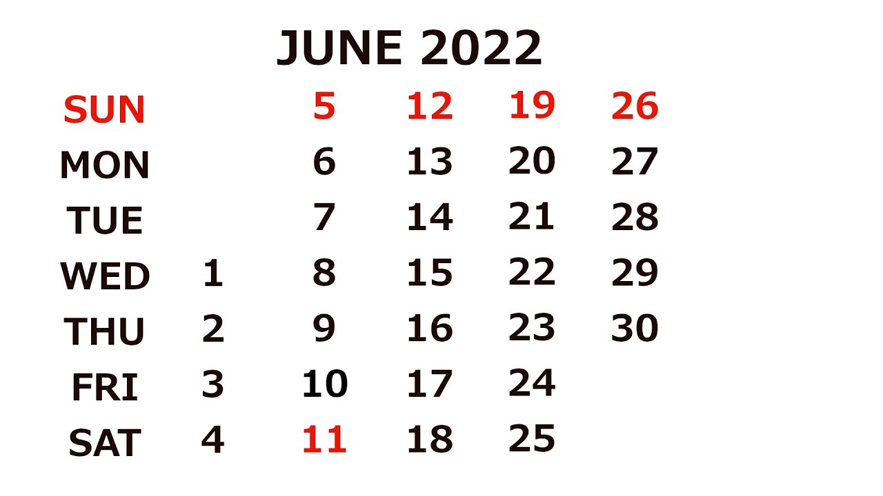 Calendar June 2022
