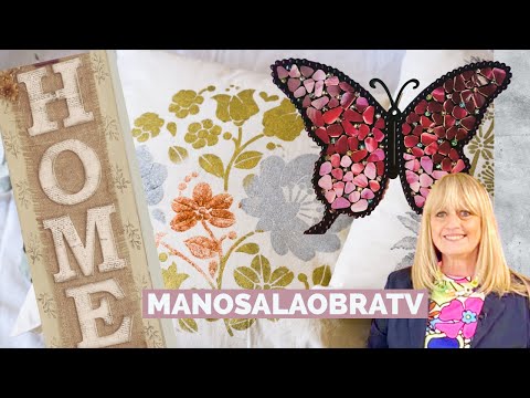 ManosalaObraTv 2022 Programa 2 Cartel Home - Mariposa Mosaico -  Almohadón con Brillos Stencil