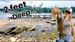 Bass Fishing in TWO FEET of water! (River Wading)