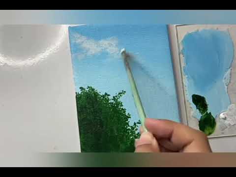 easy flower painting 🌼|clouds painting|canvas acrylic painting 🎨