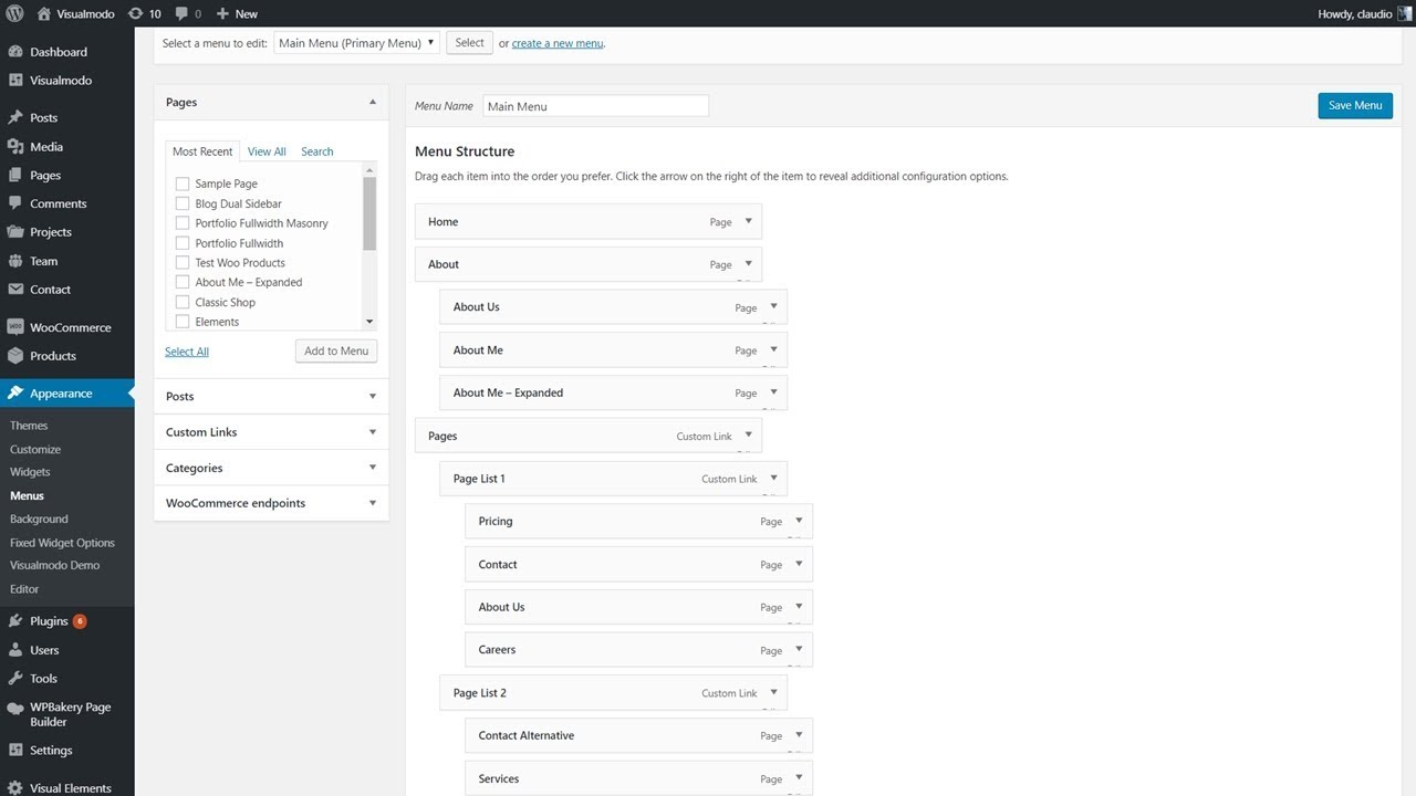 Organizing WordPress Navigation Menu Items