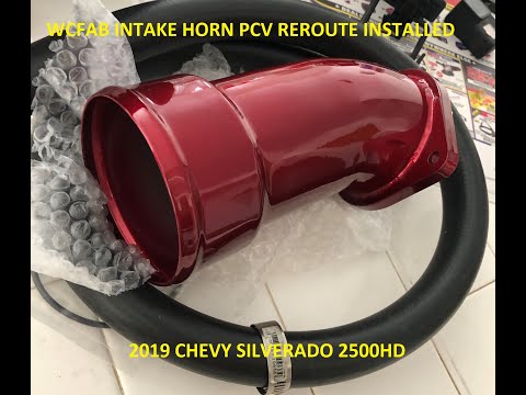 WcFab intake horn PCV reroute installed on 2019 Chevy silverado 2500HD.