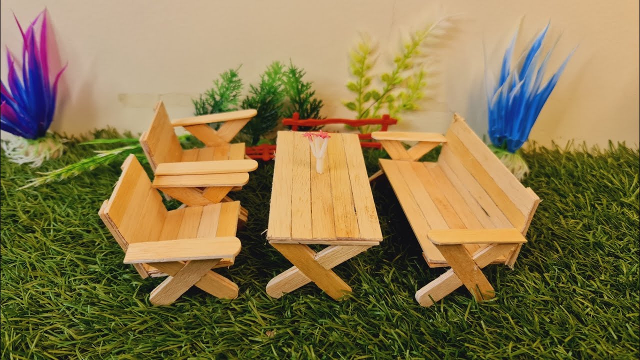 Kerajinan Dari Stik Es Krim | Cara Membuat kursi Dan Meja Dari Stik Es Krim Yang Mudah Dan Bagus