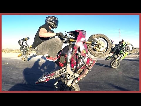 MOTORCYCLE STUNTS In Desert Of LAS VEGAS NO HANDED WHEELIES 2016