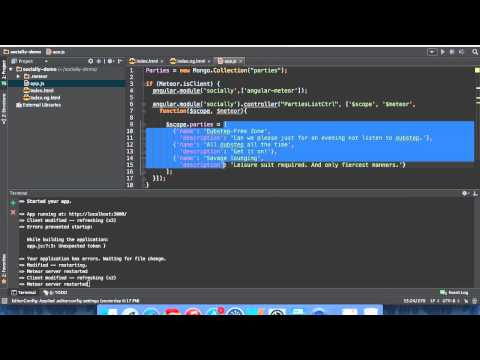 angular meteor tutorial - Step 1+2+3 - 3 way data binding