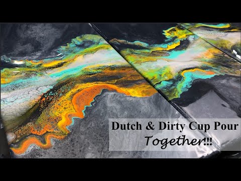 Deep Sea Coral Triptych Dutch Pour & Dirty Flip Cup -Acrylic Pouring Tutorial with Payne's Grey