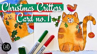 Simple Holiday Card Idea for Beginners and More - Paint a Watercolor Cat for Christmas!