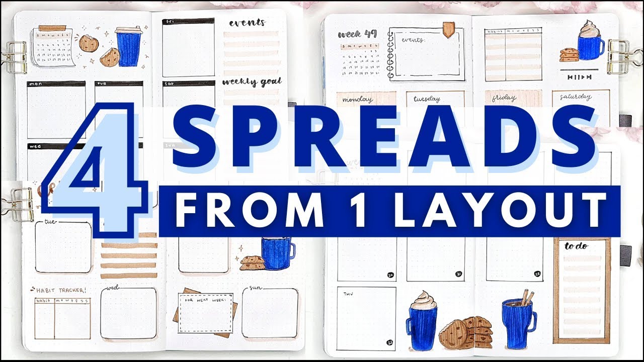 How to create 4 UNIQUE Bullet Journal Weekly Spreads from ONE Layout