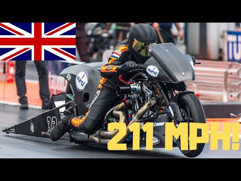 INSANE 1000+ HP SUPER TWIN NITRO HARLEY DRAG BIKES THRILL TOP FUEL MOTORCYCLE FANS IN ENGLAND!