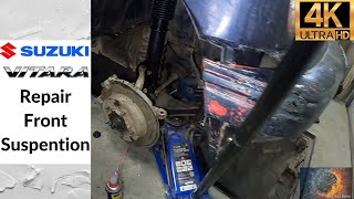 Suzuki Vitara front suspension repair, wheel hub bushing and seal, struts and brake pads replacement