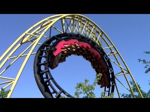 Off-ride footage of a Corkscrew train
